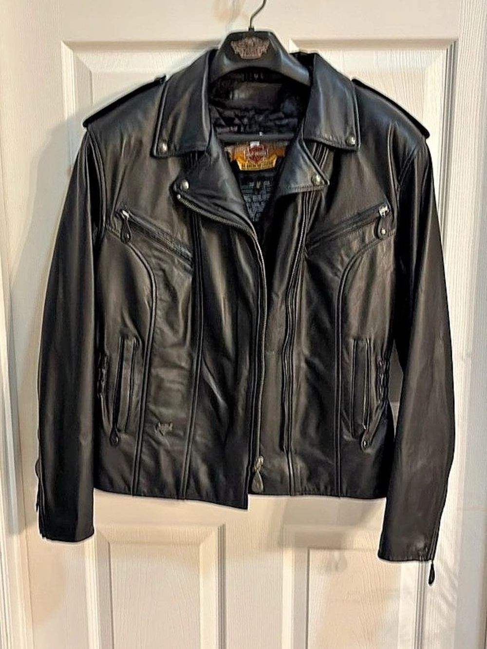 Harley-Davidson Womens Black Leather Motorcycle Jacket Size Medium